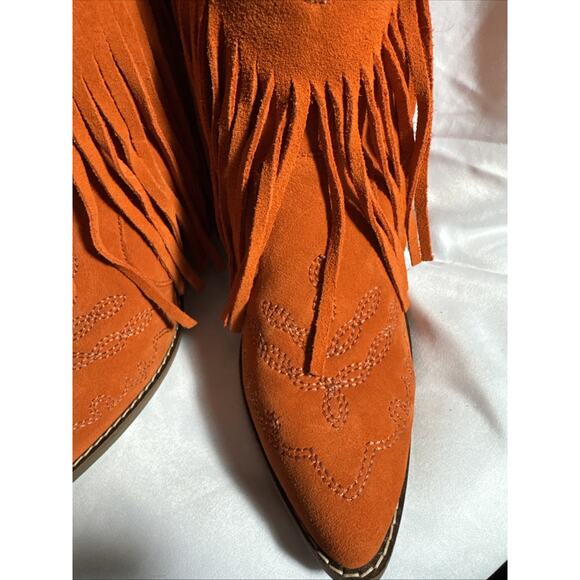 Dingo Women's Tangles Western Booties 7M Orange Suede Fringe Cowgirl NWOT - Picture 2 of 7